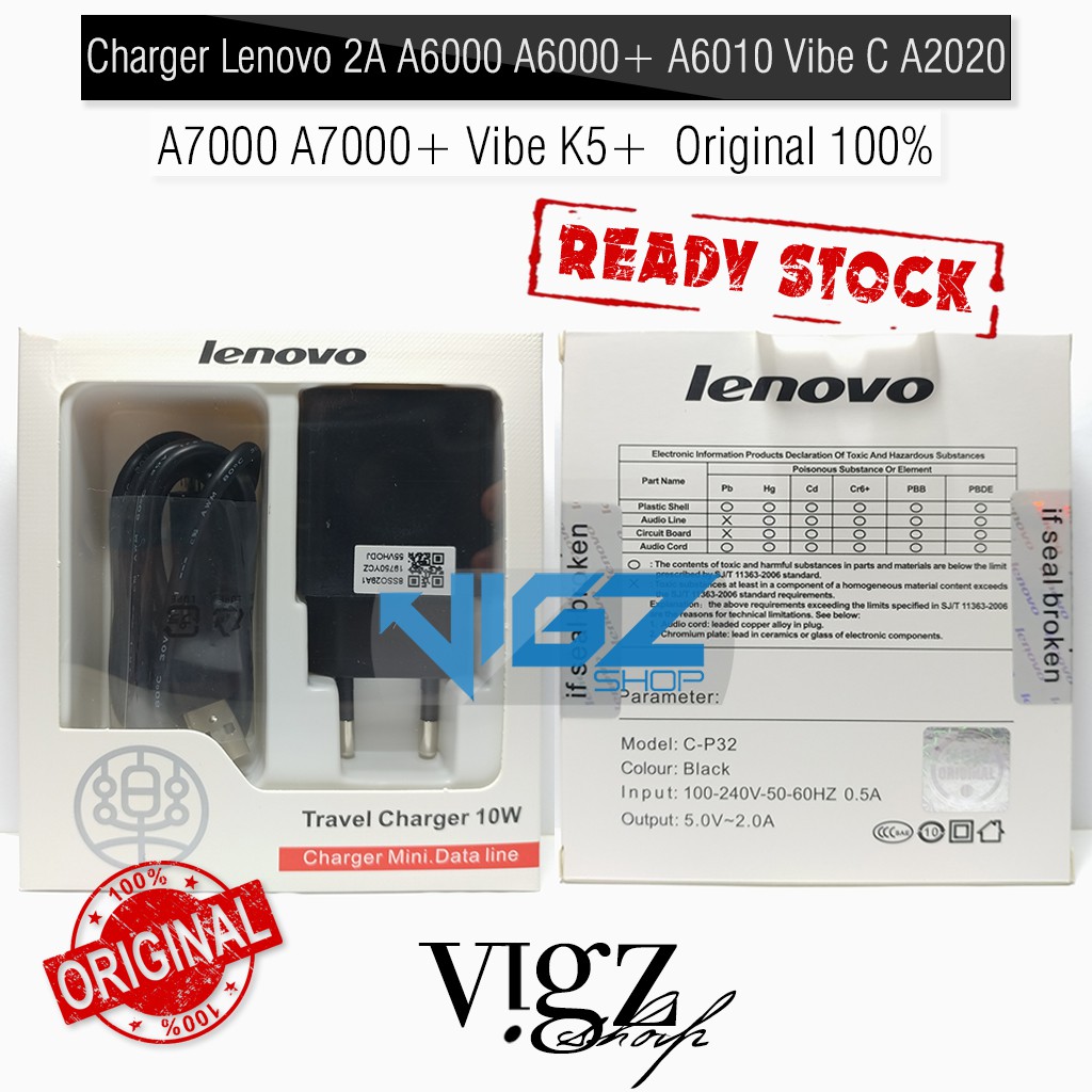 Charger Lenovo 2A A6000 A6000 Plus A6010 Vibe C A2020 A7000 A7000 Plus Vibe K5 Plus Original 100%