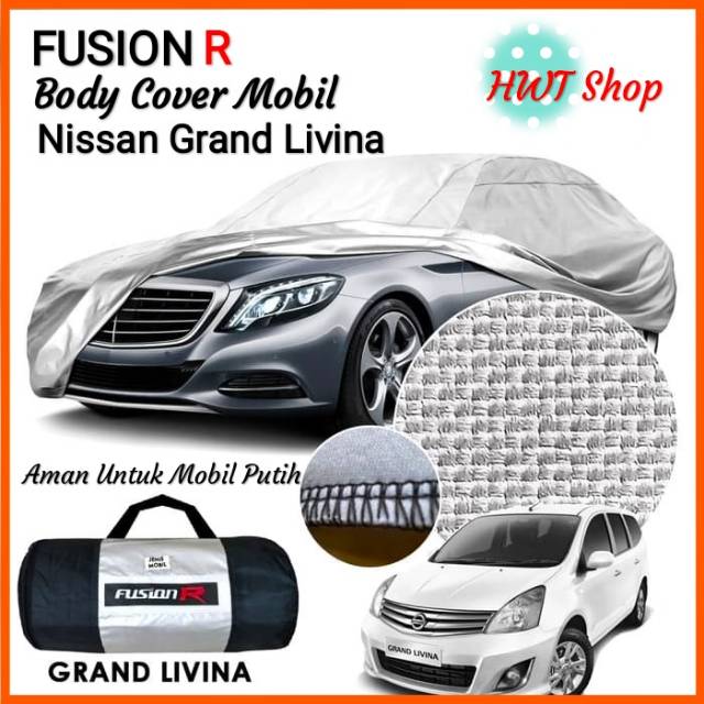Cover Mobil Nissan Grand Livina - Sarung Mobil Nissan Grand Livina Merk FUSION R - Cover Mobil Putih