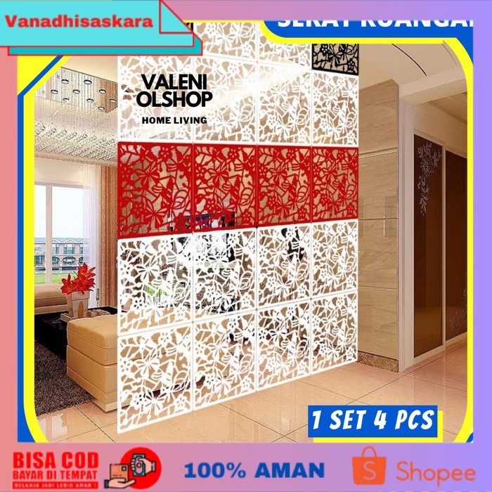 (BISA COD) Dekorasi Penyekat Ruangan Partisi Pembatas Ruang Tamu Sekat 3D Vintage - Putih
