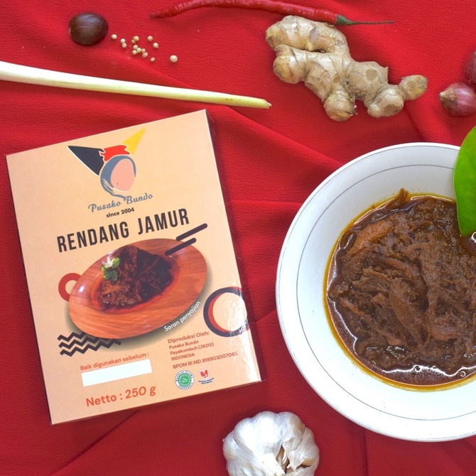 

Rendang Jamur Pusako Bundo Oleh-Oleh Asli Cemilan Kampung Makanan Khas Payakumbuh Padang kabau Jajanan Snack Kuliner Minang Kabau AX00