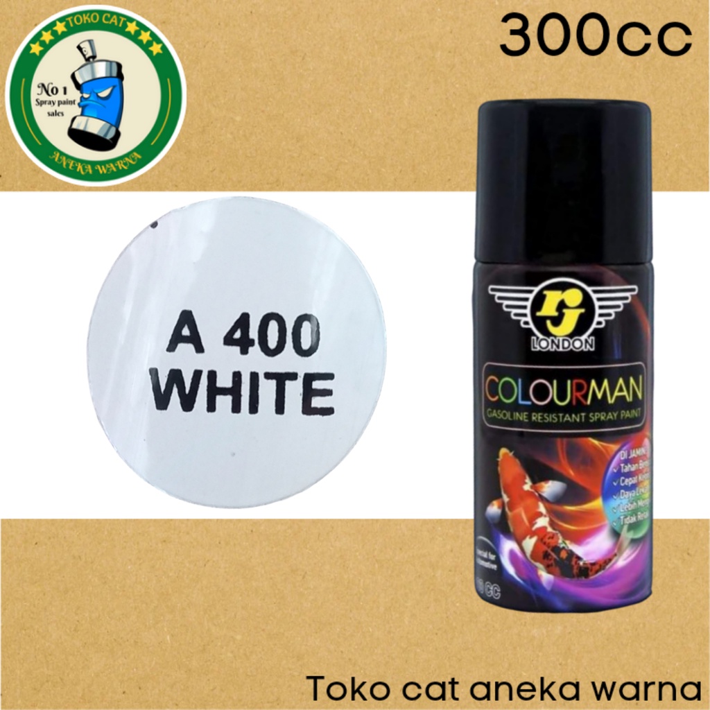 cat semprot 300ml colourman white putih gloss glossy mengkilap tahan bensin rj london spray paint pilok pilox