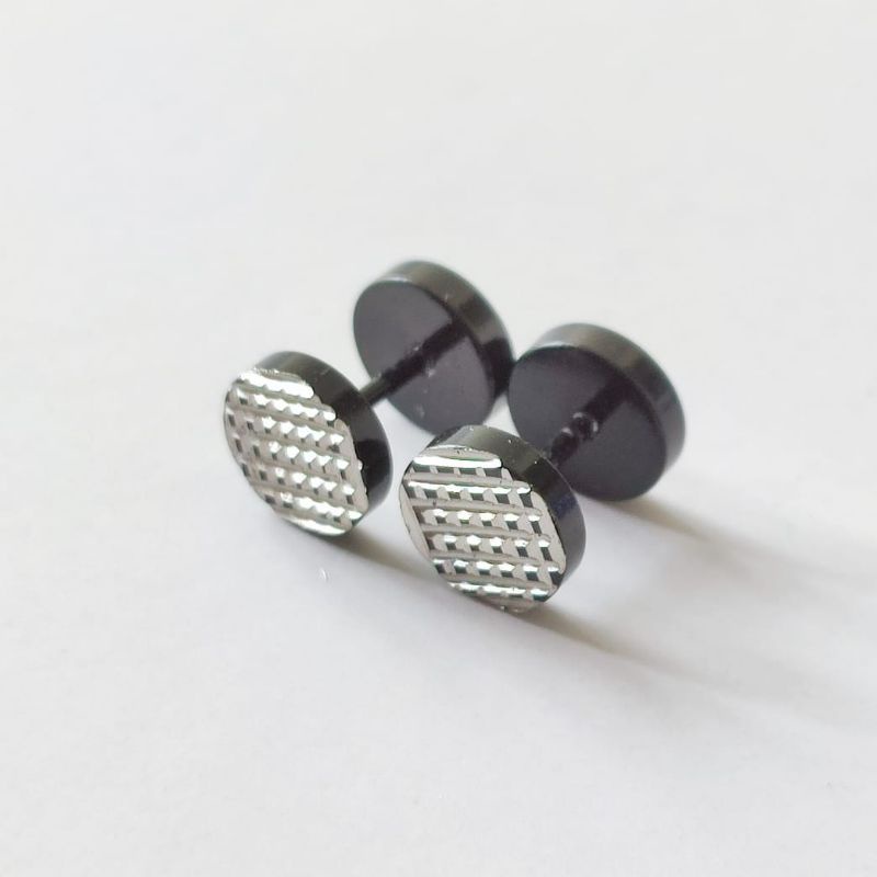 Anting Roda Titanium Hitam Motif Pria Wanita