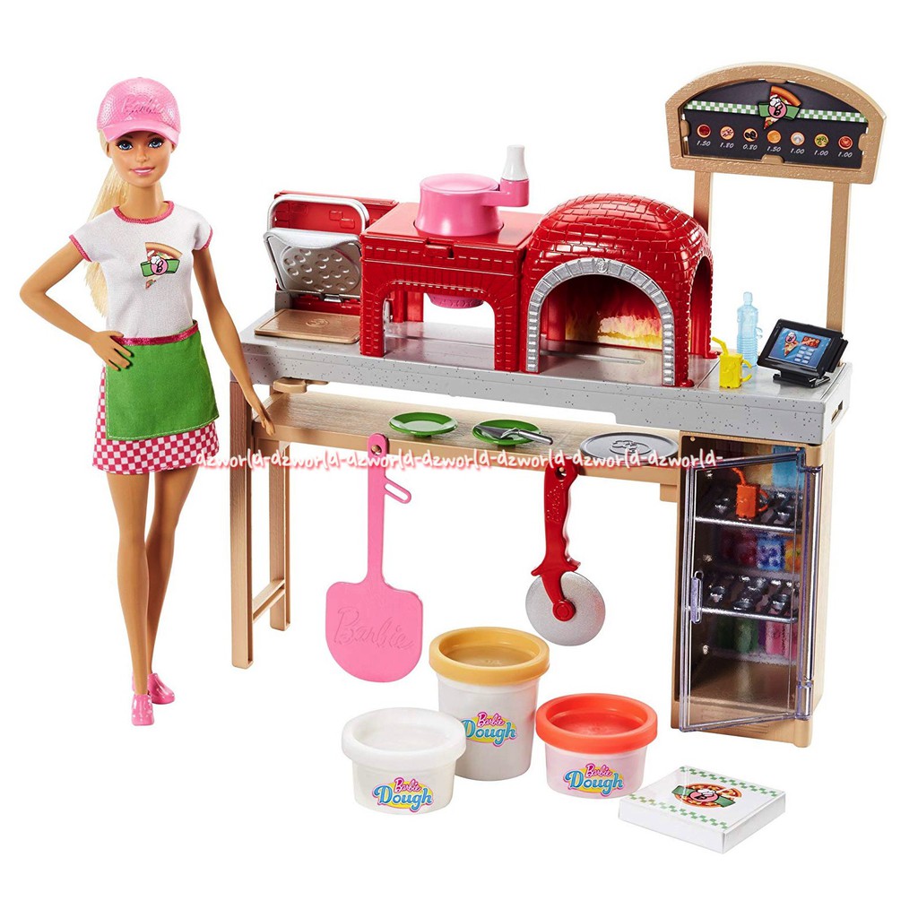 Barbie Pizza Chef Dough Net Mainan Playdoh Lilin Boneka Berbi Barbie Pizza Chef Playset Doll