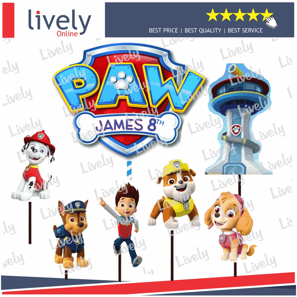 CAKE TOPPER KARAKTER HIASAN KUE HBD HAPPY BIRTHDAY CUSTOM NAMA  PAW PATROL 01 set