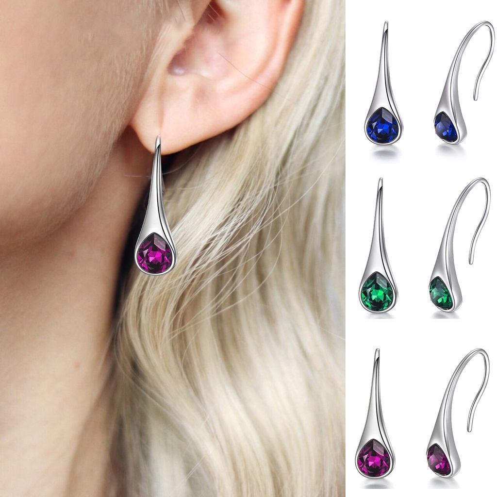 Hu Hu Hu Hu Hu Alat Bantu Pasang Kacamata♡ 1 Pasang Anting Kait Gantung Wanita Bentuk Tetesan Air Hias Berlian Imitasi Untuk Pesta