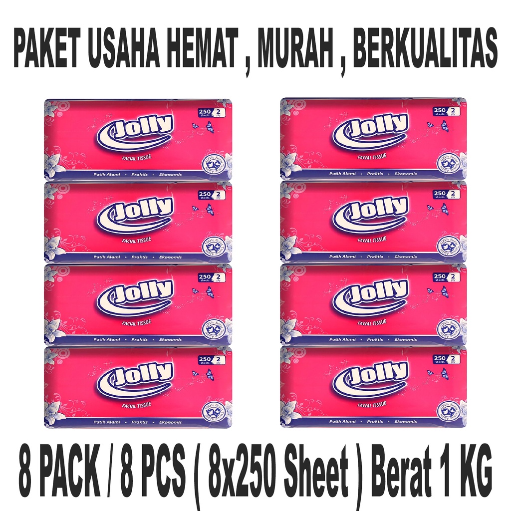 Facial Tissue Jolly by Paseo 8 pack (8 pcs x 250 sheets 2 ply) / Tisu / Tissu / Tissue Jolly 250 shh