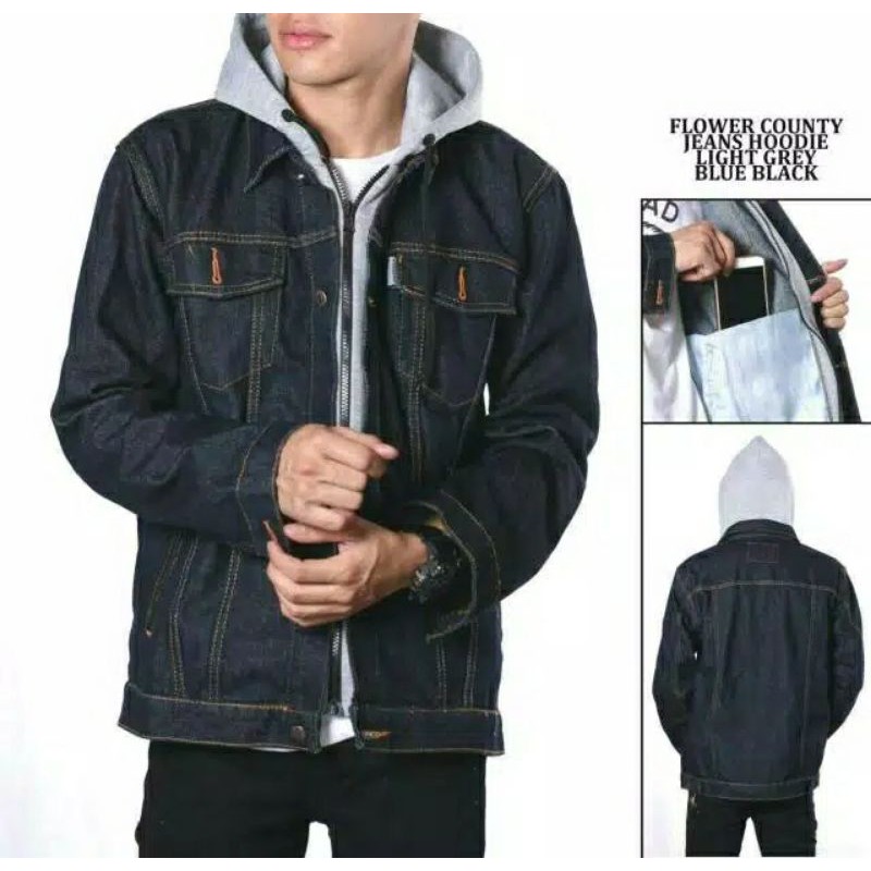 jaket jeans hody pria/jaket jeans resleting/Jaket jeans pria/jaket jeans tidak melar/jaket jeans