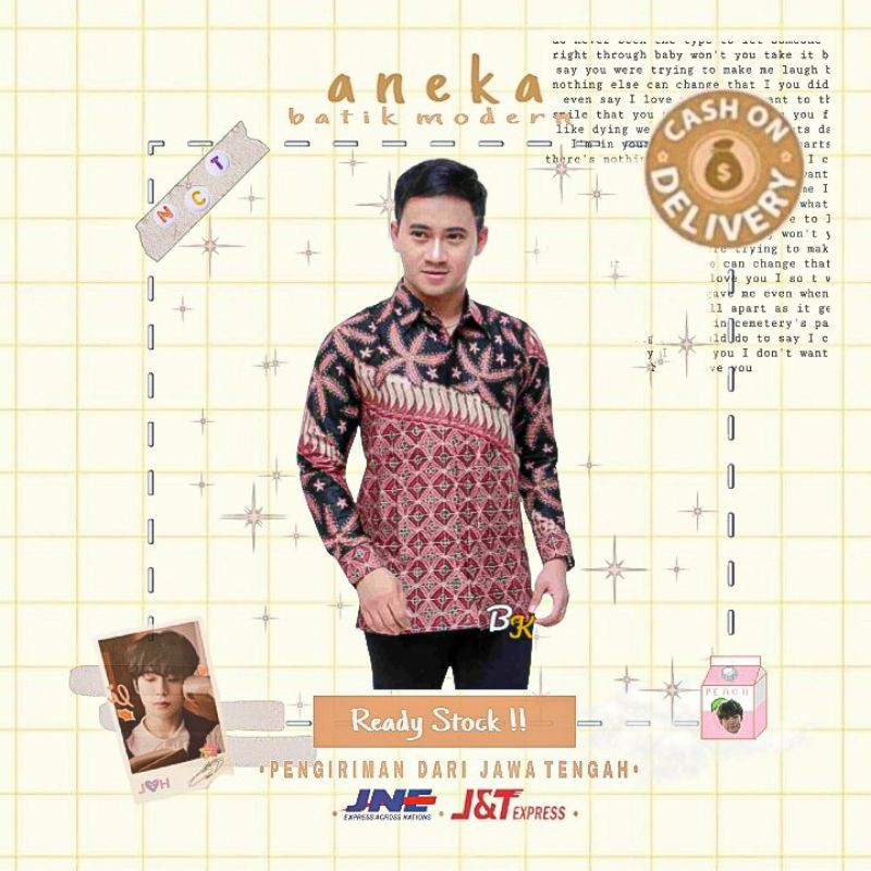 ATASAN KEMEJA HEM BATIK PRIA LENGAN PANJANG WARNA PINK MUDA DUSTY PEACH SALEM HITAM CREM XXL KERJA