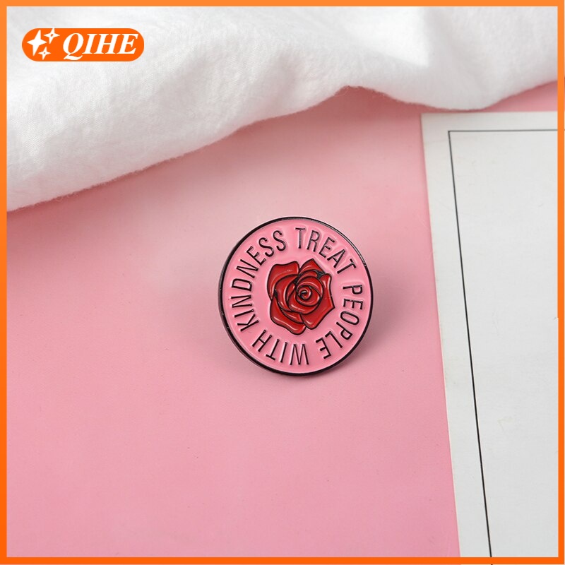 Bros Pin Enamel Bentuk Bulat Motif Bunga Warna Pink Untuk Pria Dan Wanita