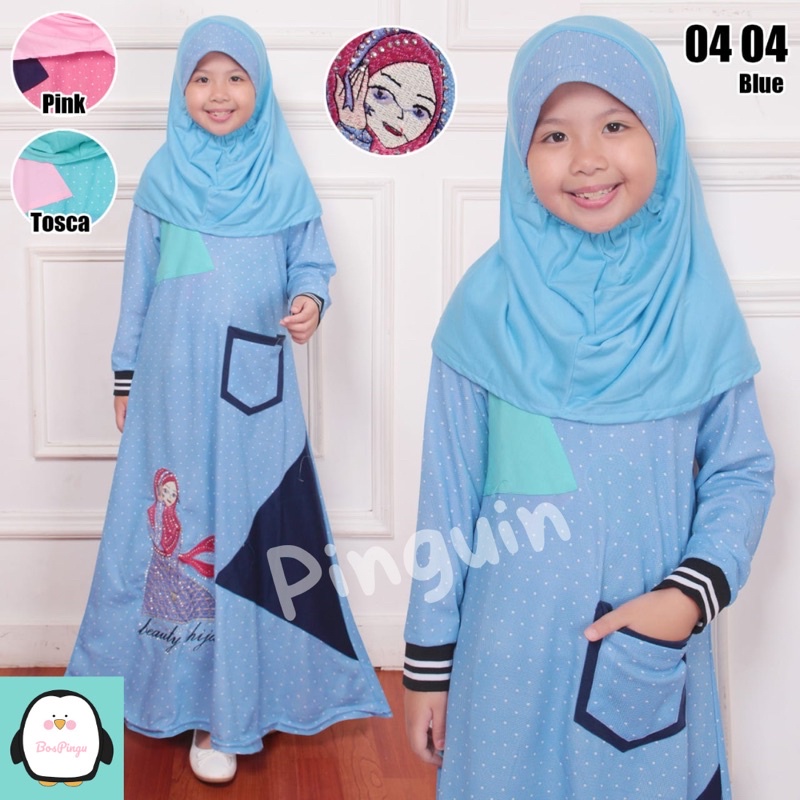 Baju Muslim Lebaran Anak Perempuan 4-6 Bulan Set Gamis Hijab Anak TK Terbaru
