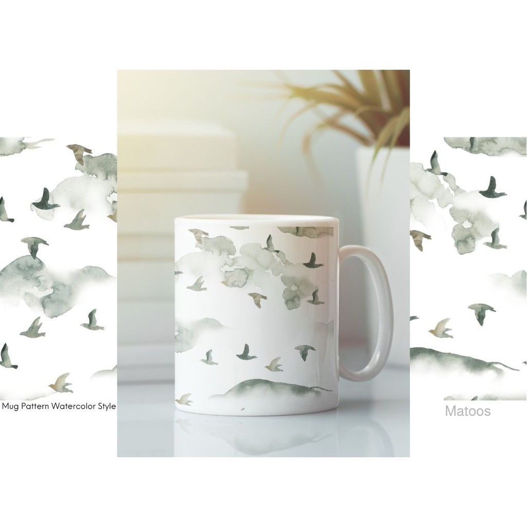 

Mug Pattern Watercolor Painting Style Fly Birds Custome