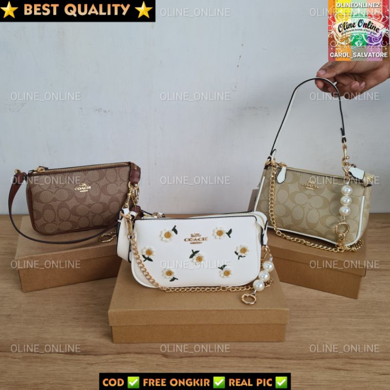 tas wanita shoulder bag logo floral rajut aplikasi bunga daisy flower aksesoris mutiara pearl CH gift set kondangan shoulder bag with box