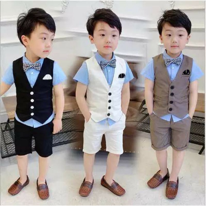 setelan anak laki-laki celana+vest+kemeja premium - hitam/baju anak keren/baju ulang tahun anak mewa