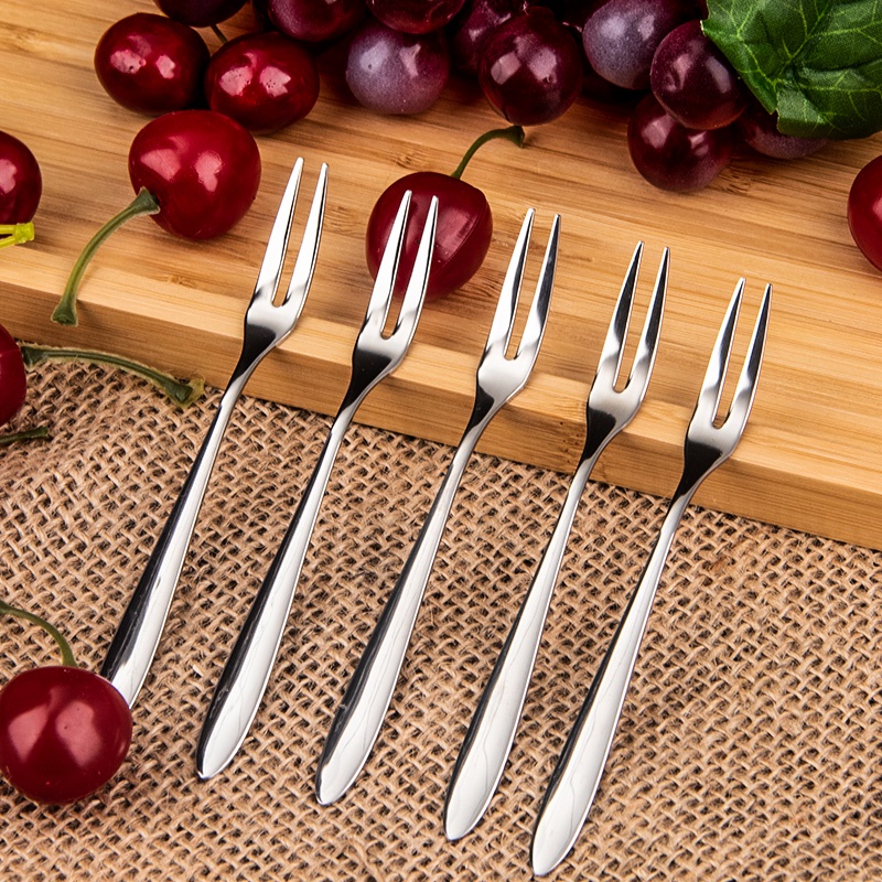 HOVELSHOP Garpu Buah Dessert Stainless Mini Dua Tusukan Fruit Cake Fork