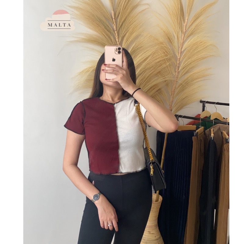 Oslo Crop Top Knit Baju Atasan Wanita Basic Crop Top Korea Perempuan Terbaru 2 Warna
