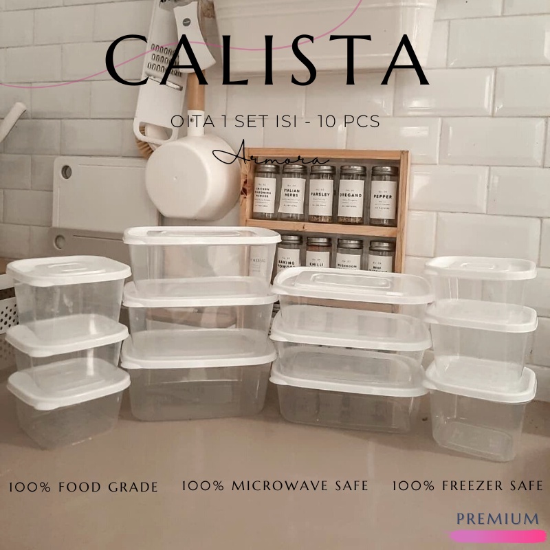 food kontainer container set   toples kotak calista oita putih bening sealware set isi 10pcs   tempa