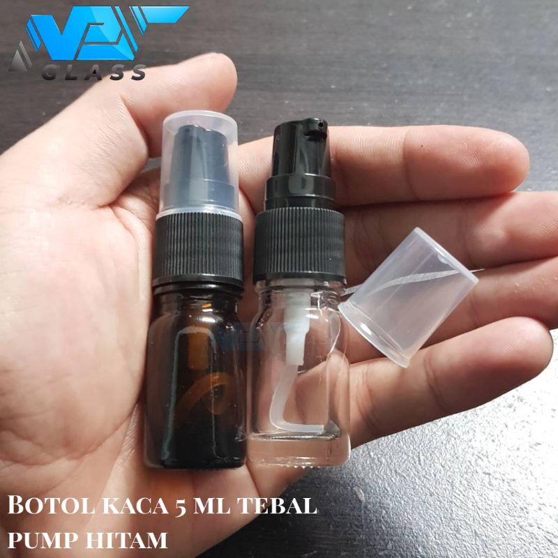 botol kaca 5ml pump / botol kaca 5ml tebal pump treatment hitam