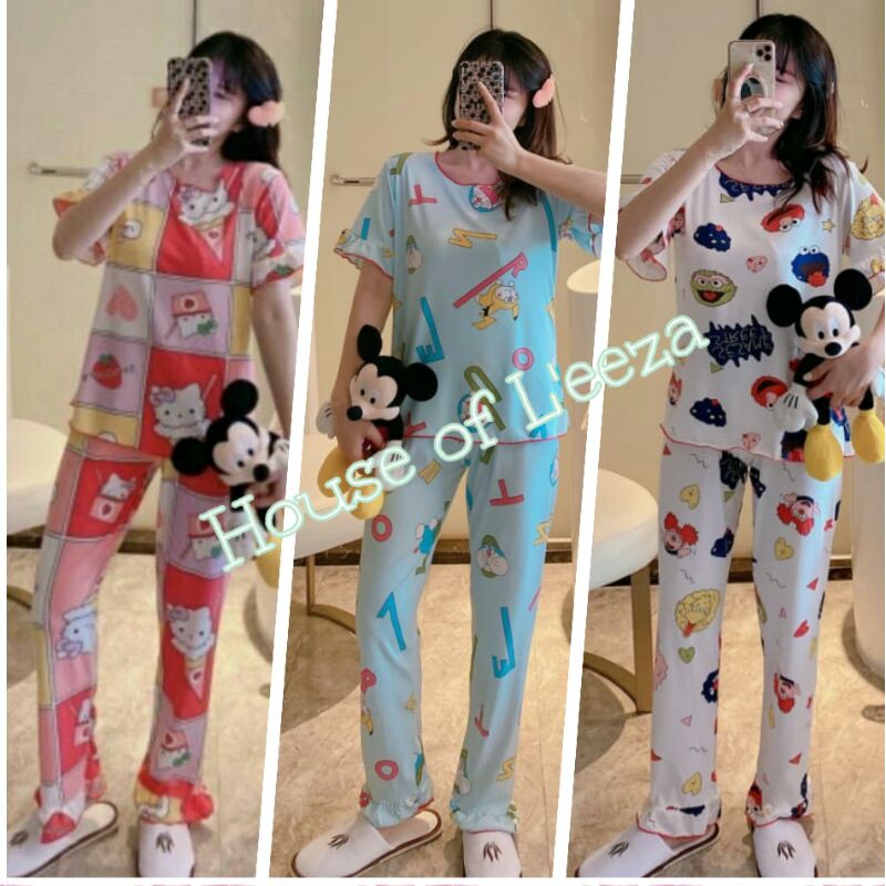 Piyama neci Celana Rumbai/ CP Neci multi corak Baju Tidur Import Baju Tidur Wanita import Stelan