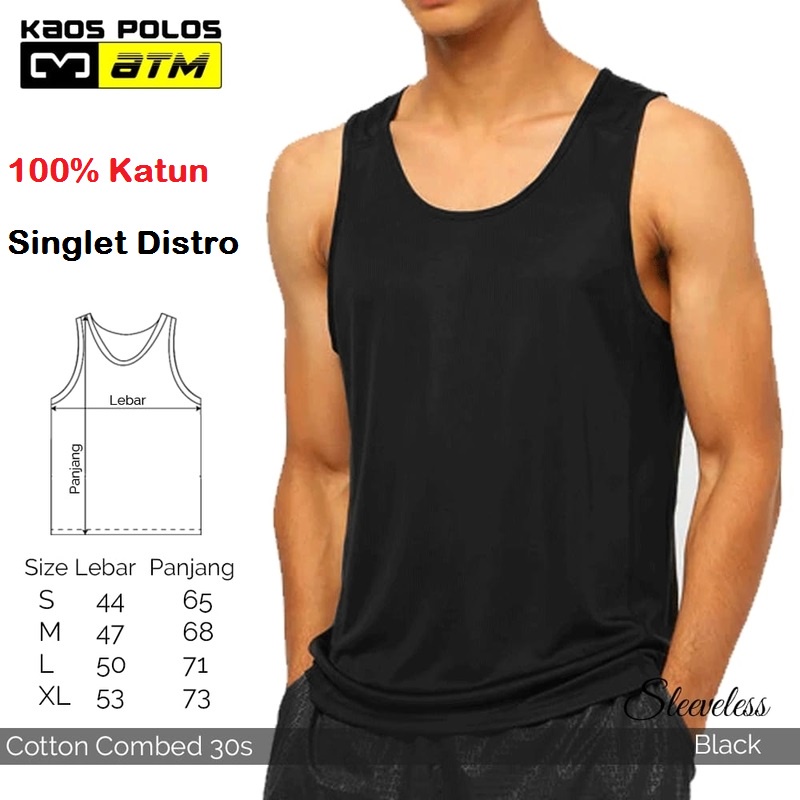 Singlet Pria 100% Cotton Combed Selevel DISTRO Super Adem Lembut Tebal / Kaos Katun Oblong Cowok Laki-laki Bahan Soft ATM