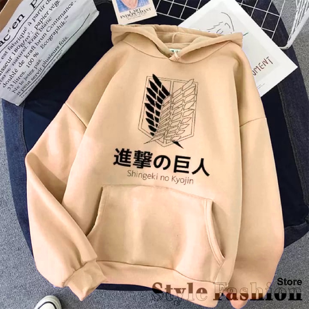 FenishaStore SHINGEKI NO KYOJIN Sweater Hoodie Wanita Korea Style Attack On Titan Aot Anime SIZE M-L-XL-XXL UNISEX