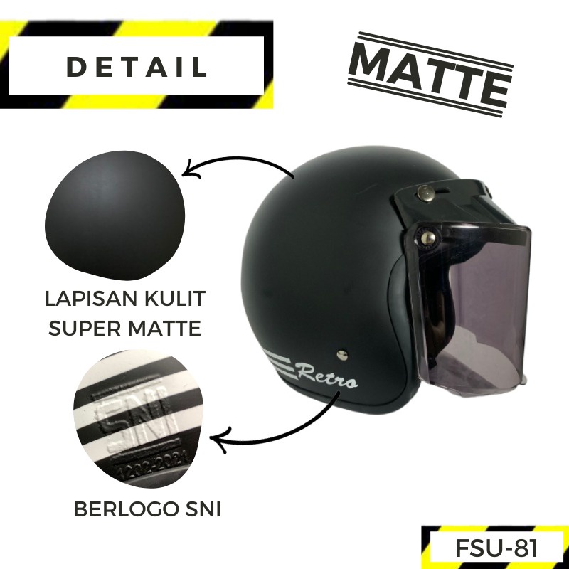 Helm Bogo Retro Dewasa Unisex Kaca Datar Doff &amp; Glossy ber SNI