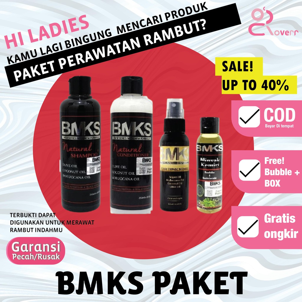 Paket Penyubur Penumbuh Penghitam Rambut Rontok BMKS 4in1 Minyak Kemiri Tonic Shampoo Conditioner