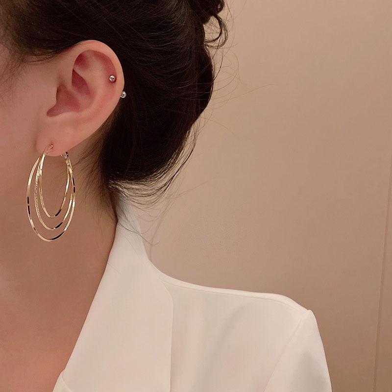 Anting Hoop Multilayer Bentuk Lingkaran Bahan 925 silver needle