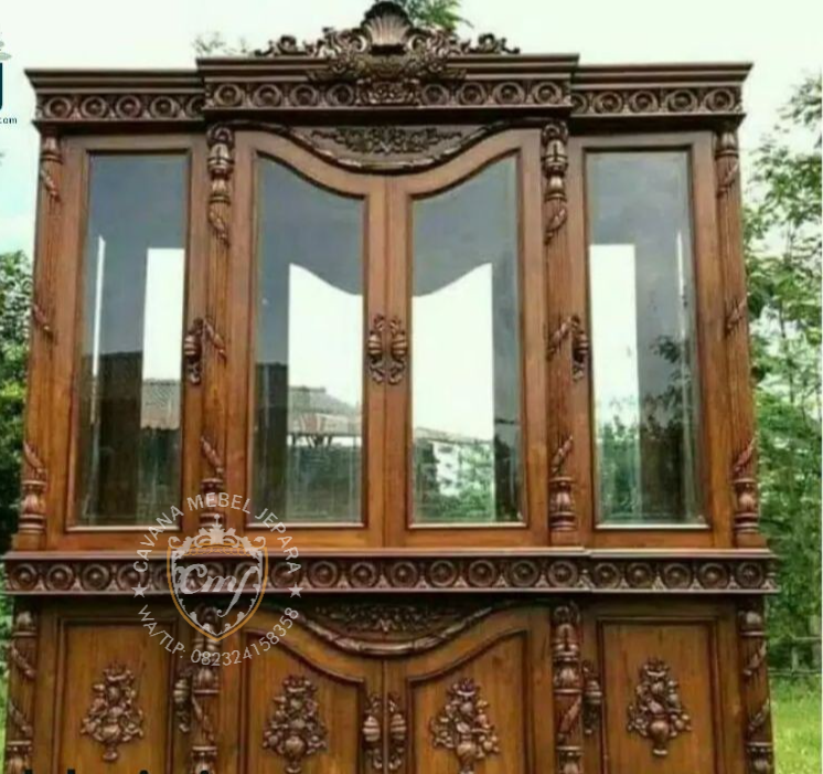 lemari pajangan, lemari pajangan kaca, lemari pajangan kayu jati