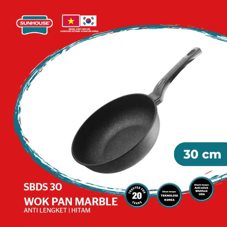 Sunhouse SBDS30 Marble Wok Anti Lengket Hitam 30 cm 1 Pcs