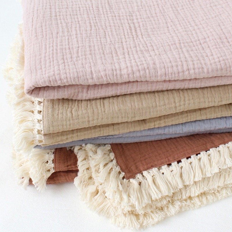 Fringe muslin blanket in eight color