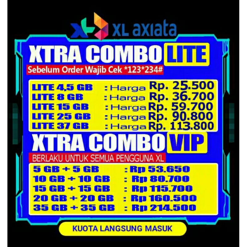 Paket Data Xl Xtra Combo Lite Dan Vip Reguler Unlimited Turbo Shopee Indonesia
