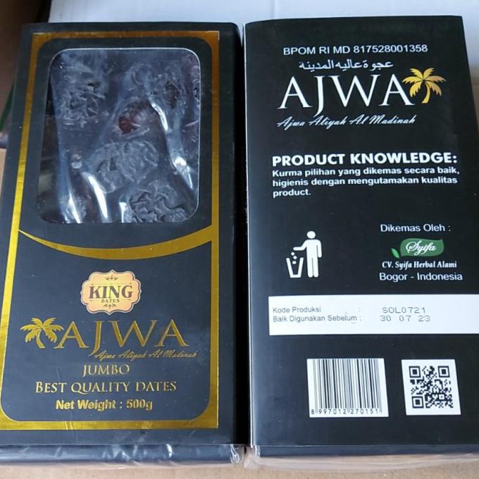 

ORI KURMA AJWA PREMIUM 500GR - KING DATES AJWA JUMBO - KURMA AJWA SYIFA - JUMBO !!!