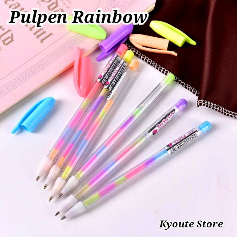 Pulpen Gel Rainbow Color Tinta Pelangi Warna Warni bisa Menulis di Kertas Hitam atau Putih