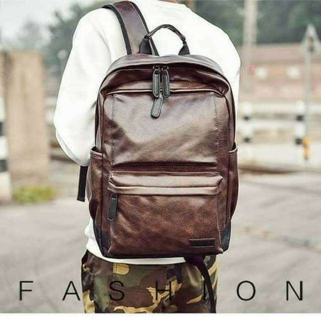 EUDOR Fashion Import tas Ransel Kulit Pria Brown Premium Quality