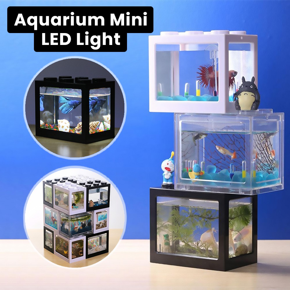 Aquarium Mini Cupang Lampu LED Aquarium Kecil Lego Block USB