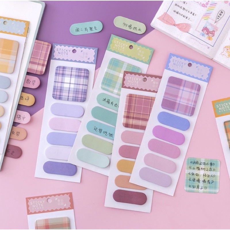 

Sticky Notes Plaid Pattern Korean Japan Style Pastel Colors