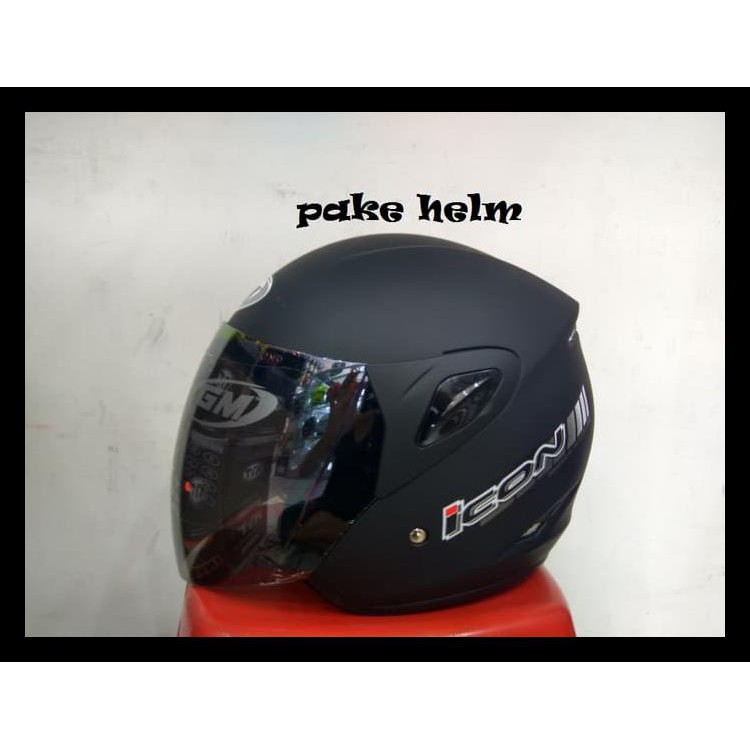 Helm Gm Icon Solid Hitam Doff Half Face