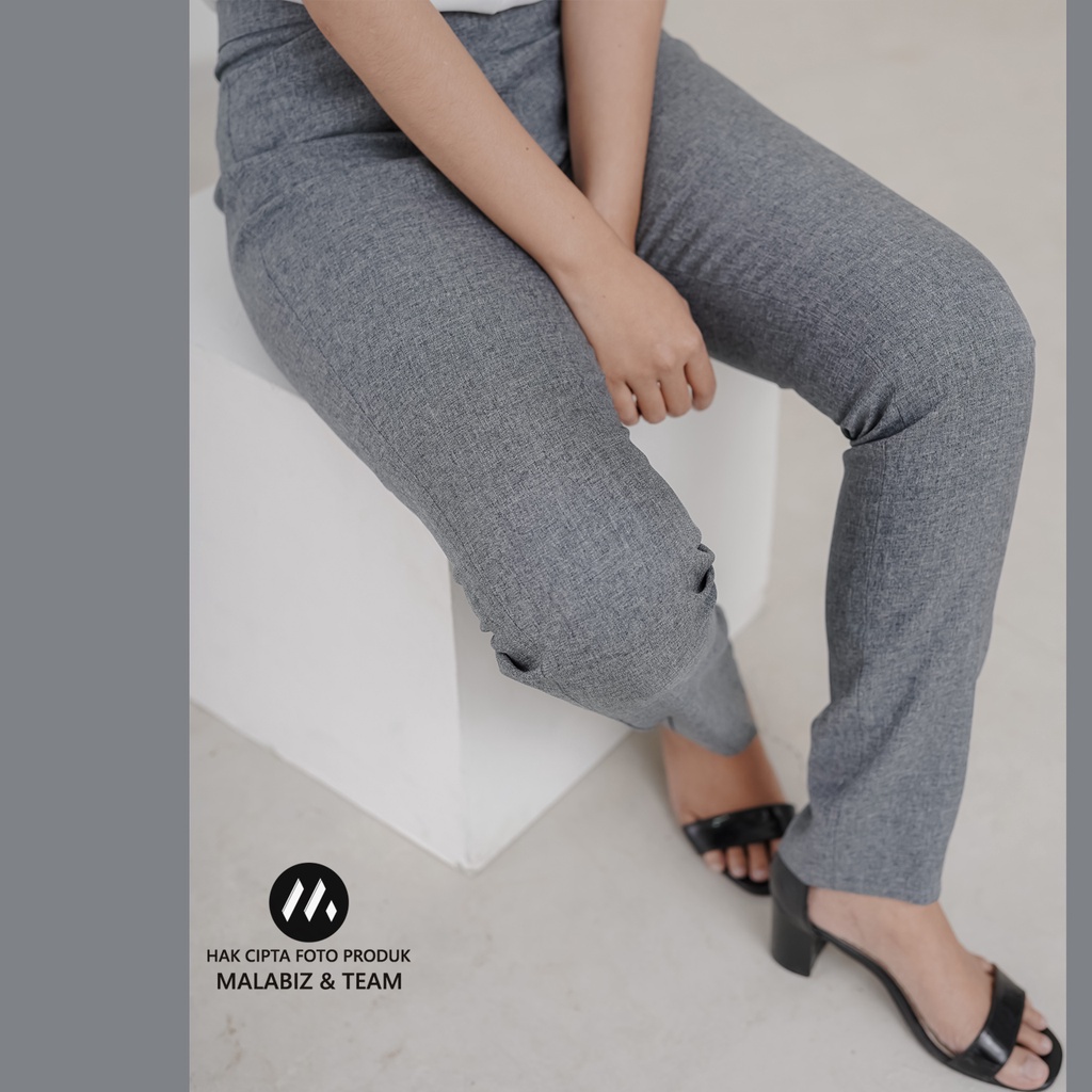 SHANNON GREY - Celana Kantor Wanita Slim Fit Bahan Stretch dan Tebal Celana Formal Wanita Celana Panjang wanita Hitam Celana Dasar Wanita Basic Standar Kerja Malabiz