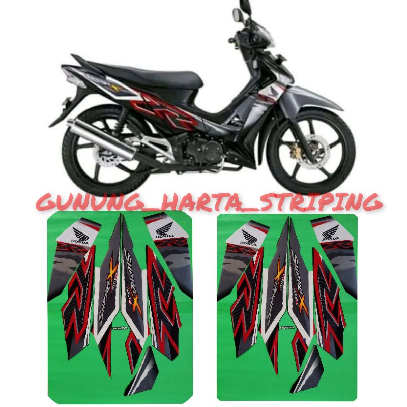 Striping Stiker Lis Body Full Set Honda Supra X 125 R 2011 Standar Original Warna Hitam Merah Kualit