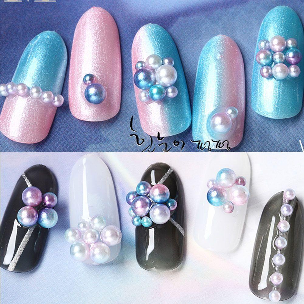 AUGUSTINA Agustinina Nail Art Beauty DIY Half-Round 3D Biru Irregular Studs Beads Ukuran Campur