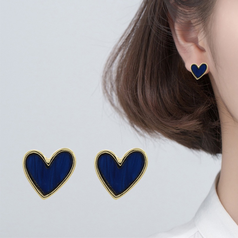 Anting Stud Bentuk Hati Warna Biru Untuk Wanita