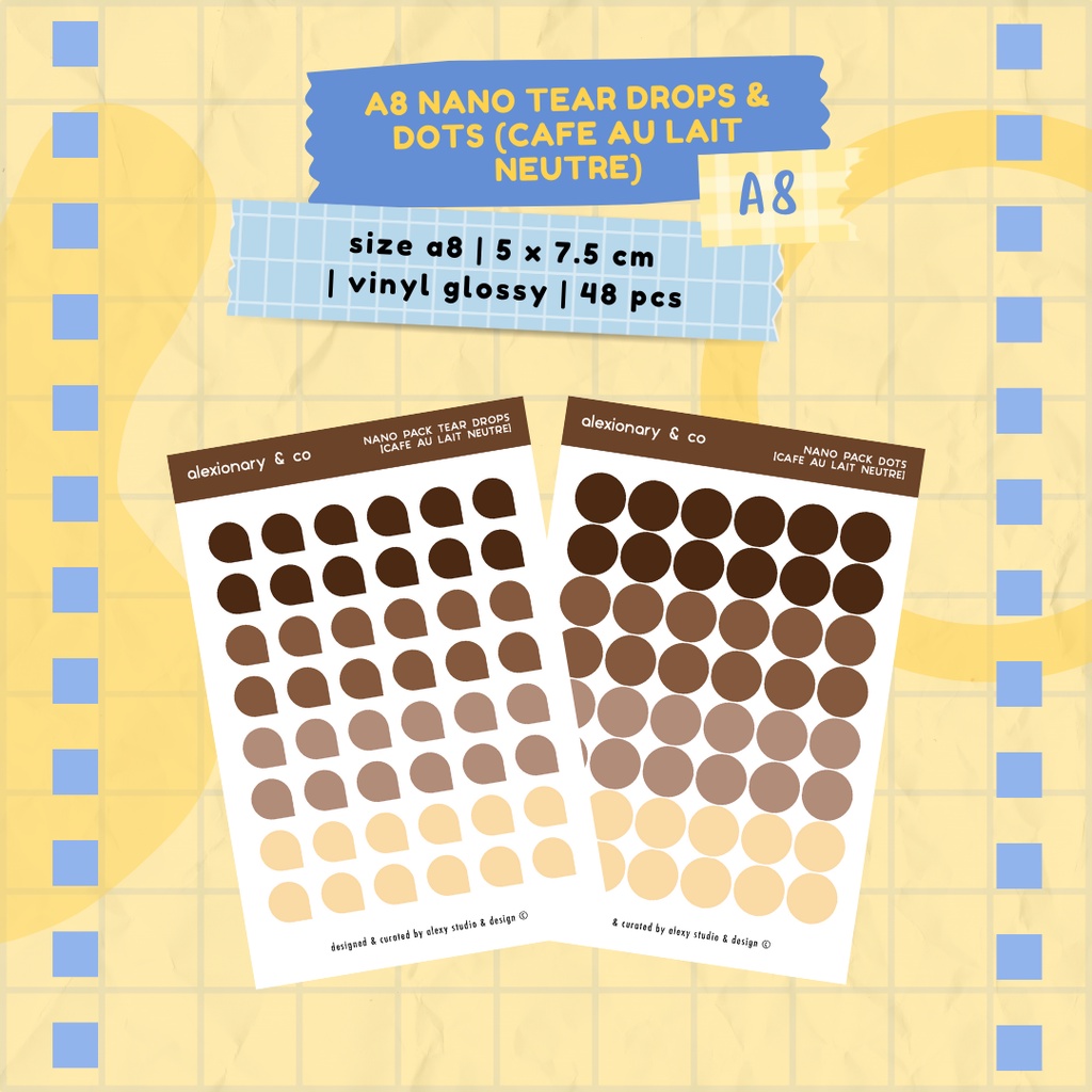 

Journal Planner Nano Tear Drops & Dots Sticker [Cafe Au Lait Neutre] | A8 5 x 7.5 cm | stiker murah jurnal scrapbook planner mini kecil deco cute