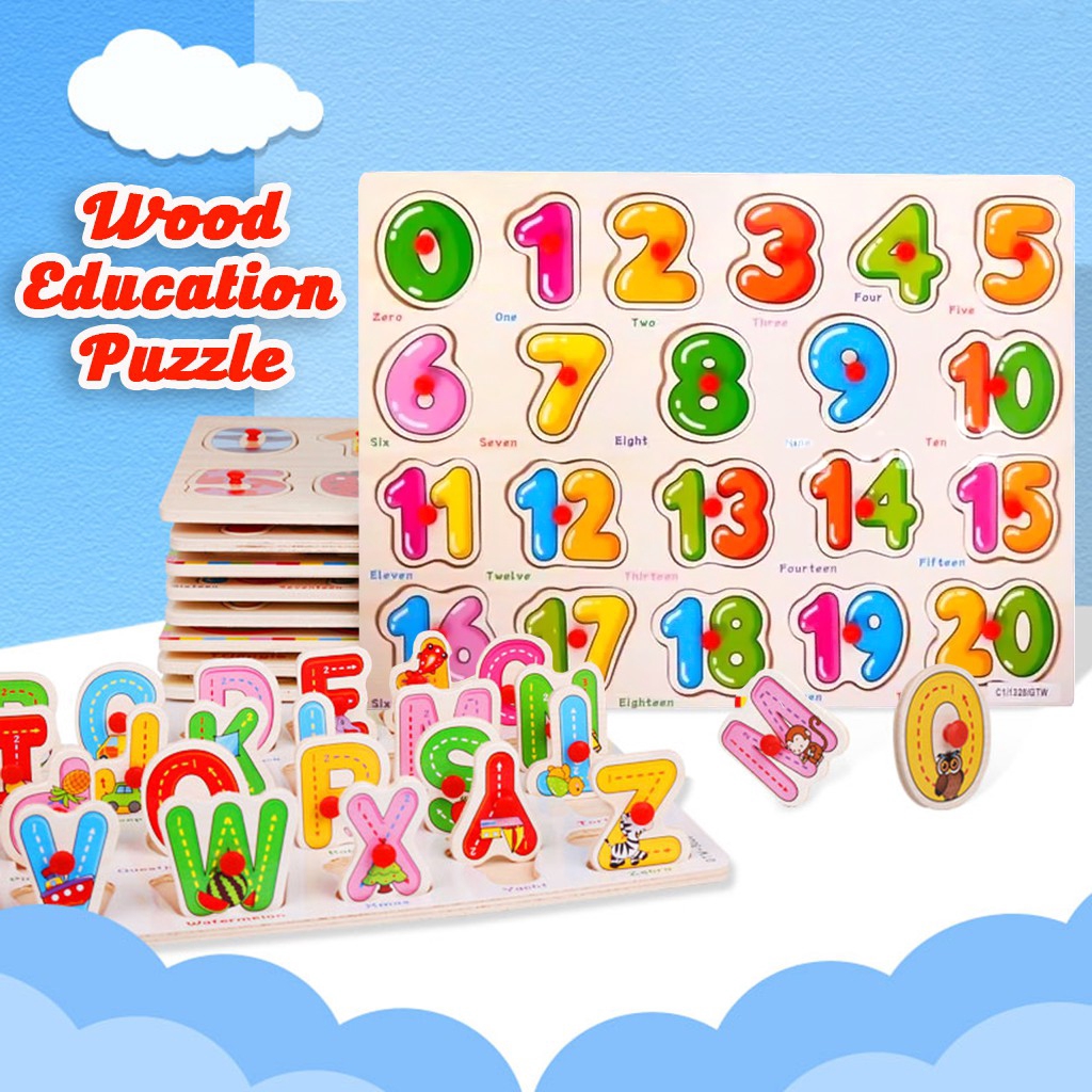 Grosir - P8045  Puzzle Kayu Knob / Puzzle Anak /  Wood Letter / Education Toys / Puzzle Hijayah