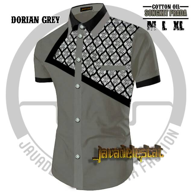 Kemeja batik pria kombinasi polos lengan panjang lengan pendek solo pekalongan alisan