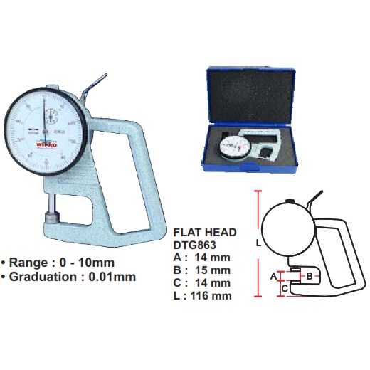 Dial Thickness Gauges Range 0-10mm WIPRO DTG-863 / Pengukur Ketebalan Pipe Pipa WIPRO DTG863