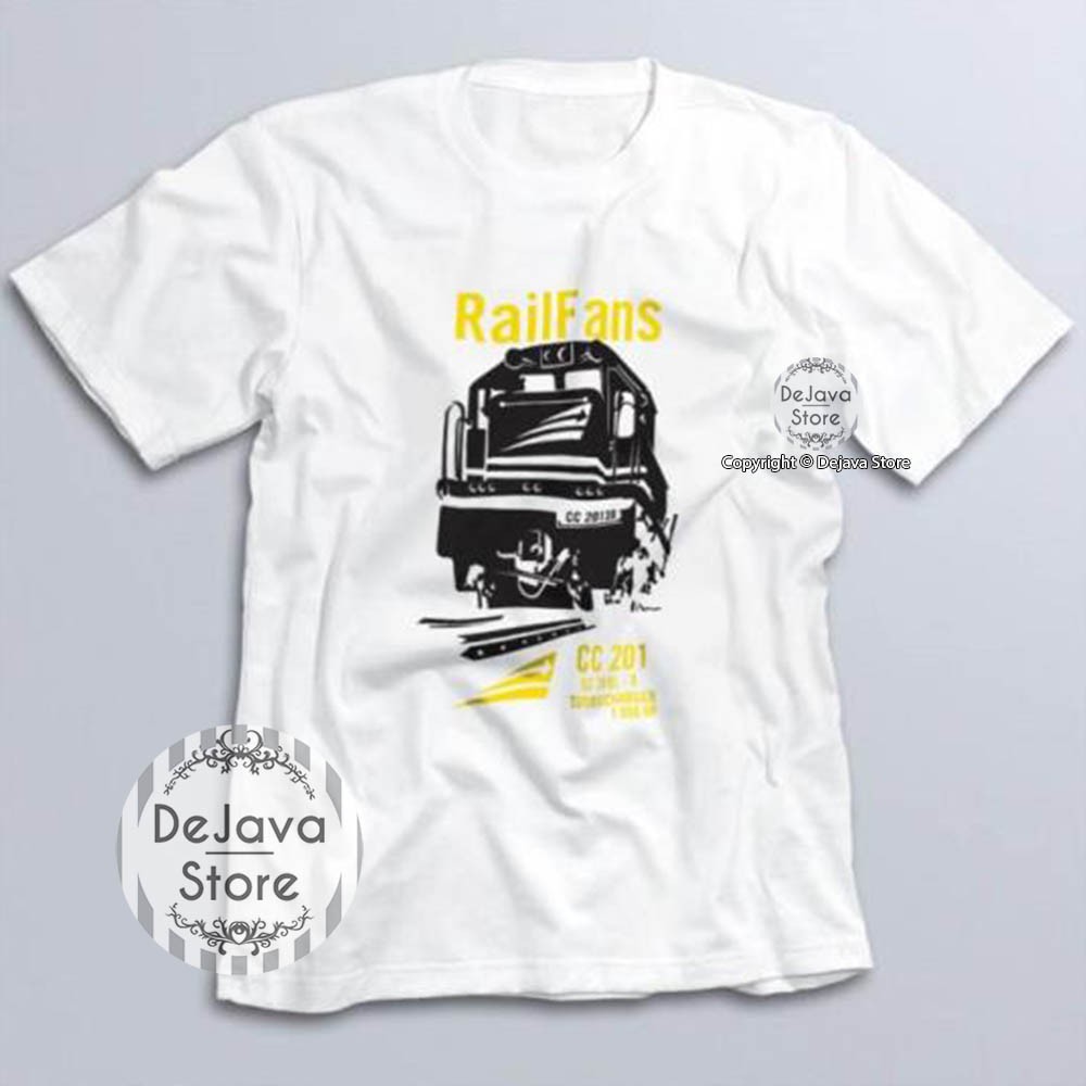 Kaos Distro Railfans Pecinta Kereta Api Indonesia - Baju KAI Lokomotif CC201 Turbocharger - 4287-PUTIH