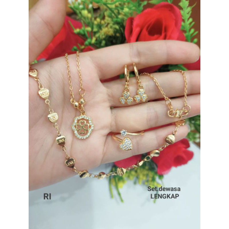 SET PERHIASAN WANITA MOTIF LOVE-2 FULL PERMATA FHASION WANITA