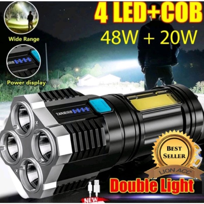 Senter LED 4 Mata Senter Led Rechargeable Senter Tangan Cas