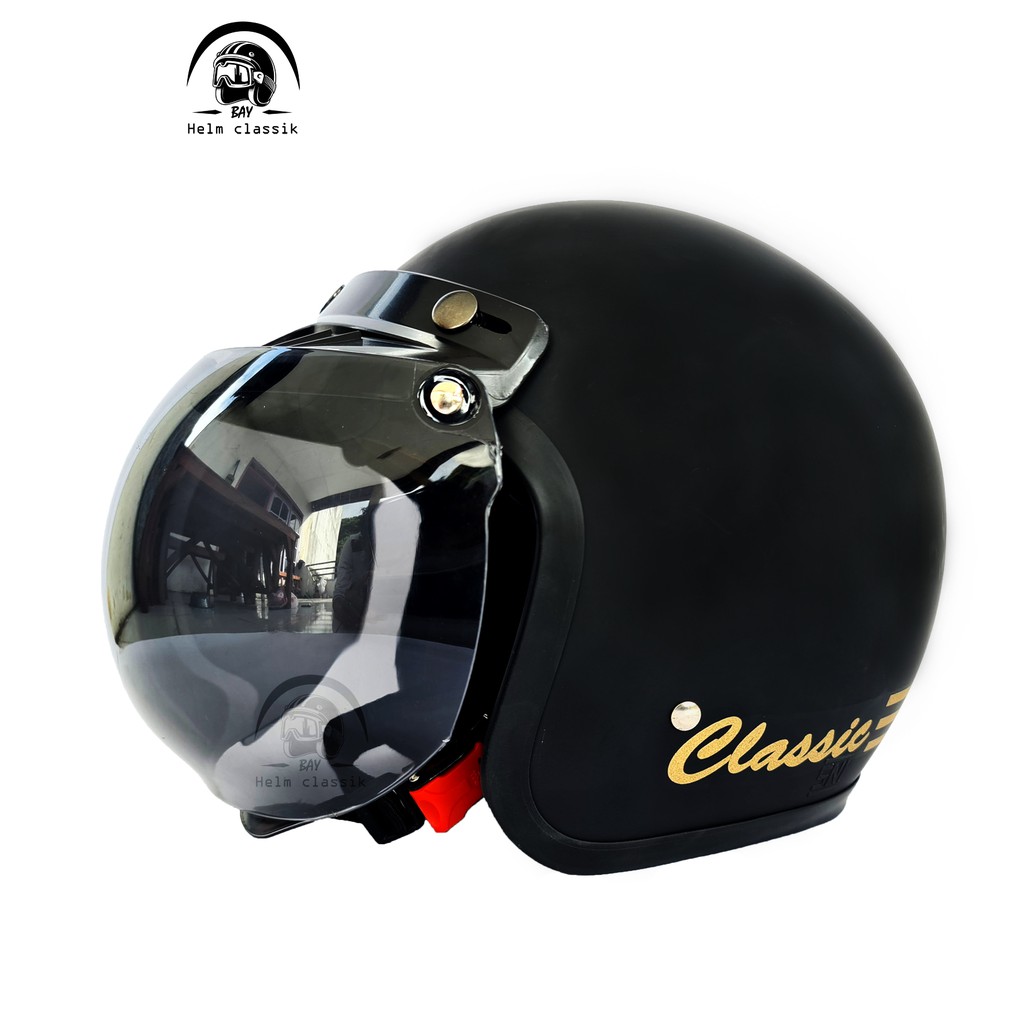 helm bogo dewasa classik garis tiga kaca cembung sni murah polos kaca datar flat