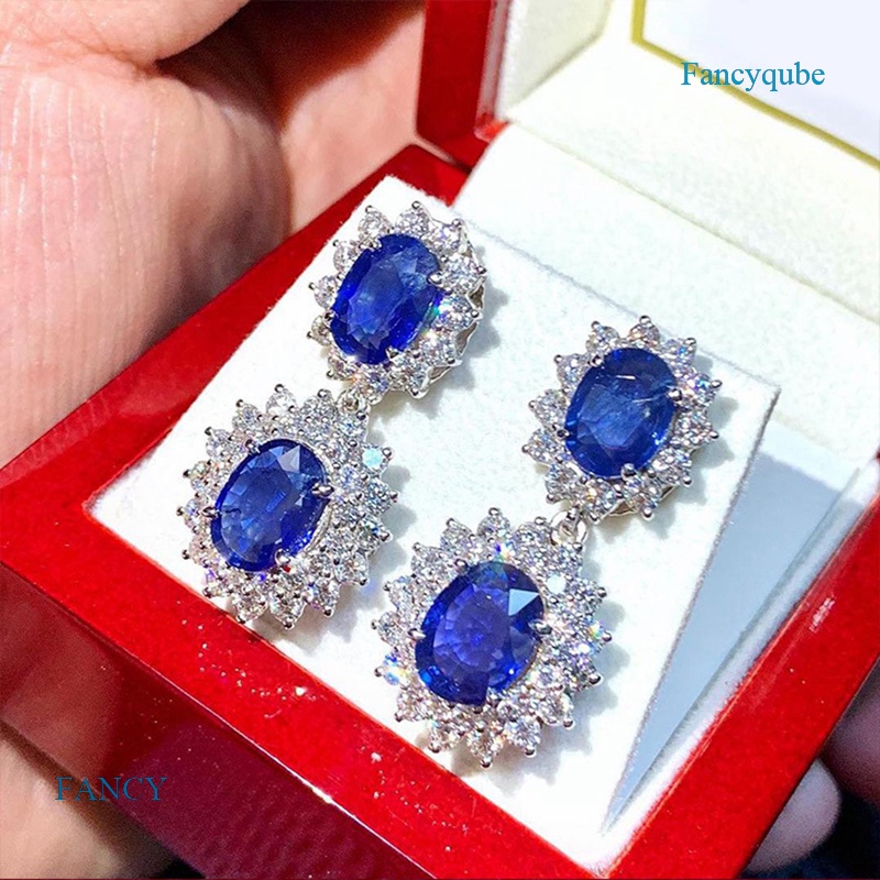 Anting Juntai Cubic Zirconia Biru Untuk Aksesoris Pernikahan Wanita